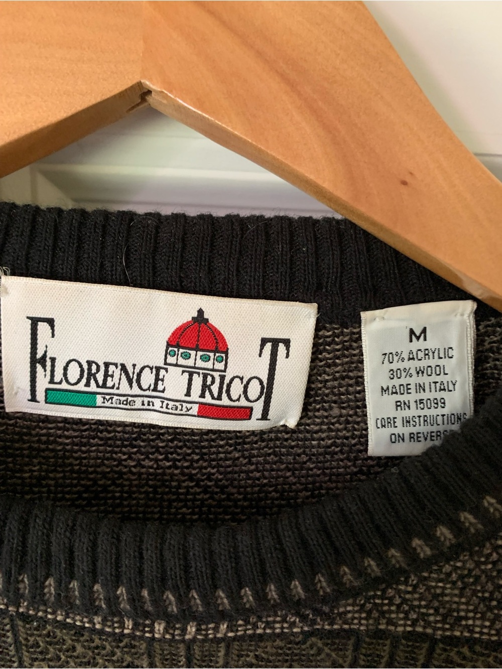 Florence Tricot Sweater Made in Italy Geometric Pattern Subtle Sharp WoolBlend - Picture 2 of 5